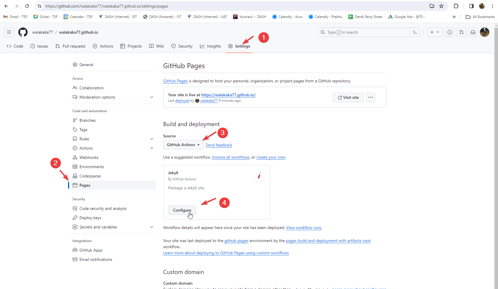 Image showing steps to configure github actions