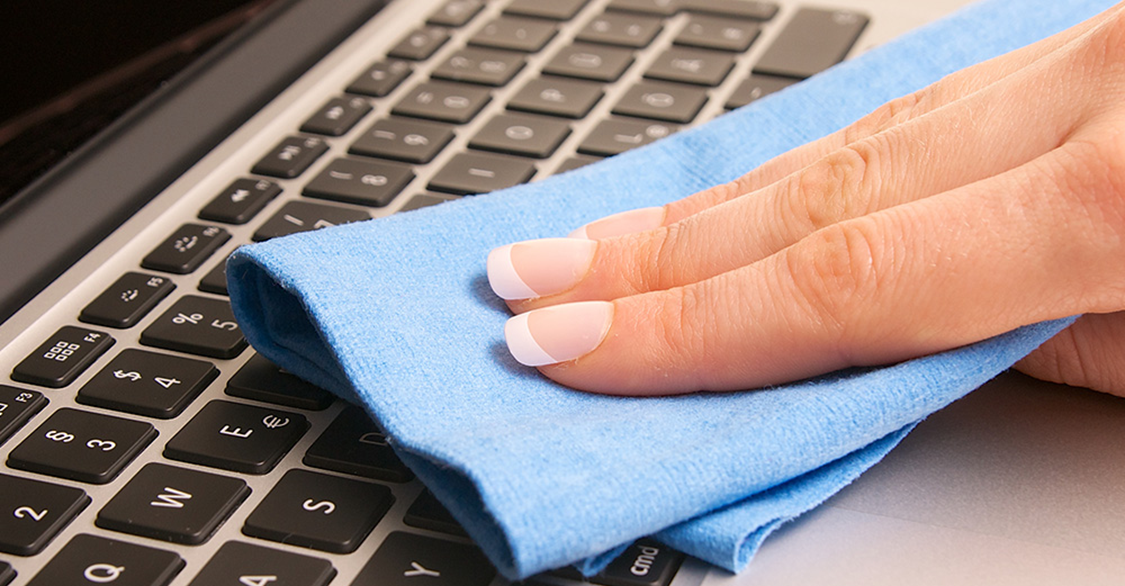 Image of a damp cloth used to wipe down the keyboard, akin to the mopping phase