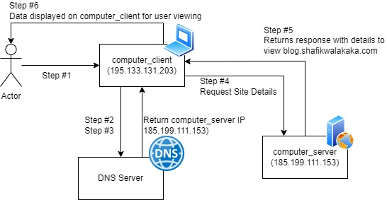Image showing traffic flow for client server interaction with dns resolution