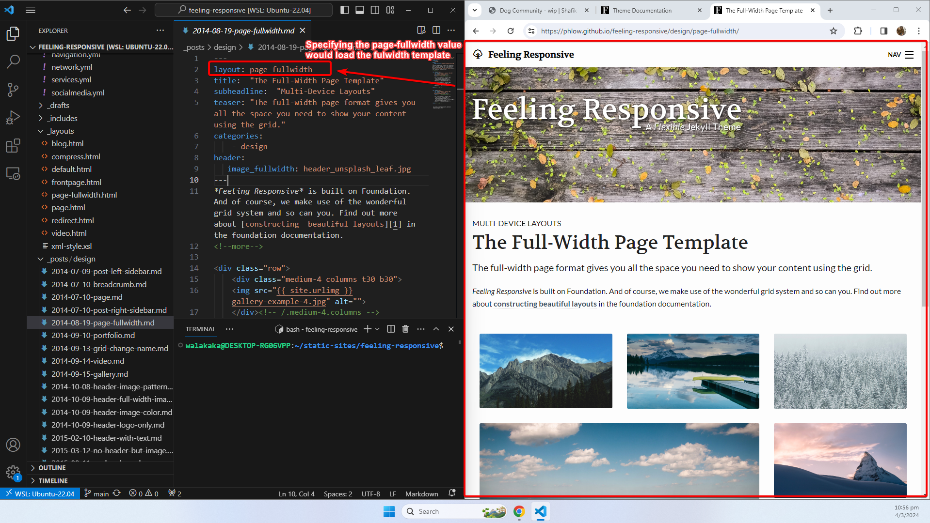 image showing the fullwidth page template