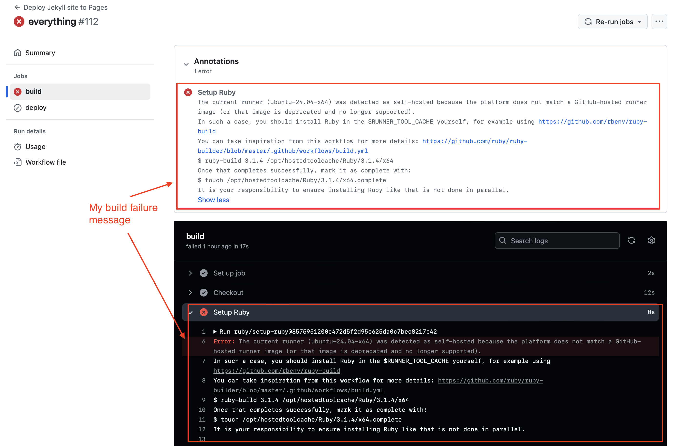 Build failure due to outdated ruby version