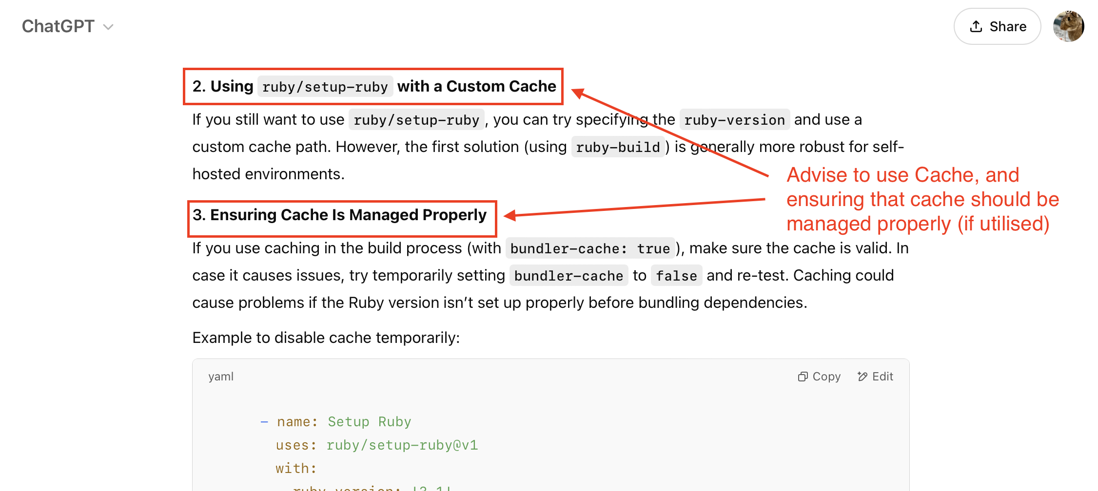 ChatGPT advising for us to verify that caching is managed properly