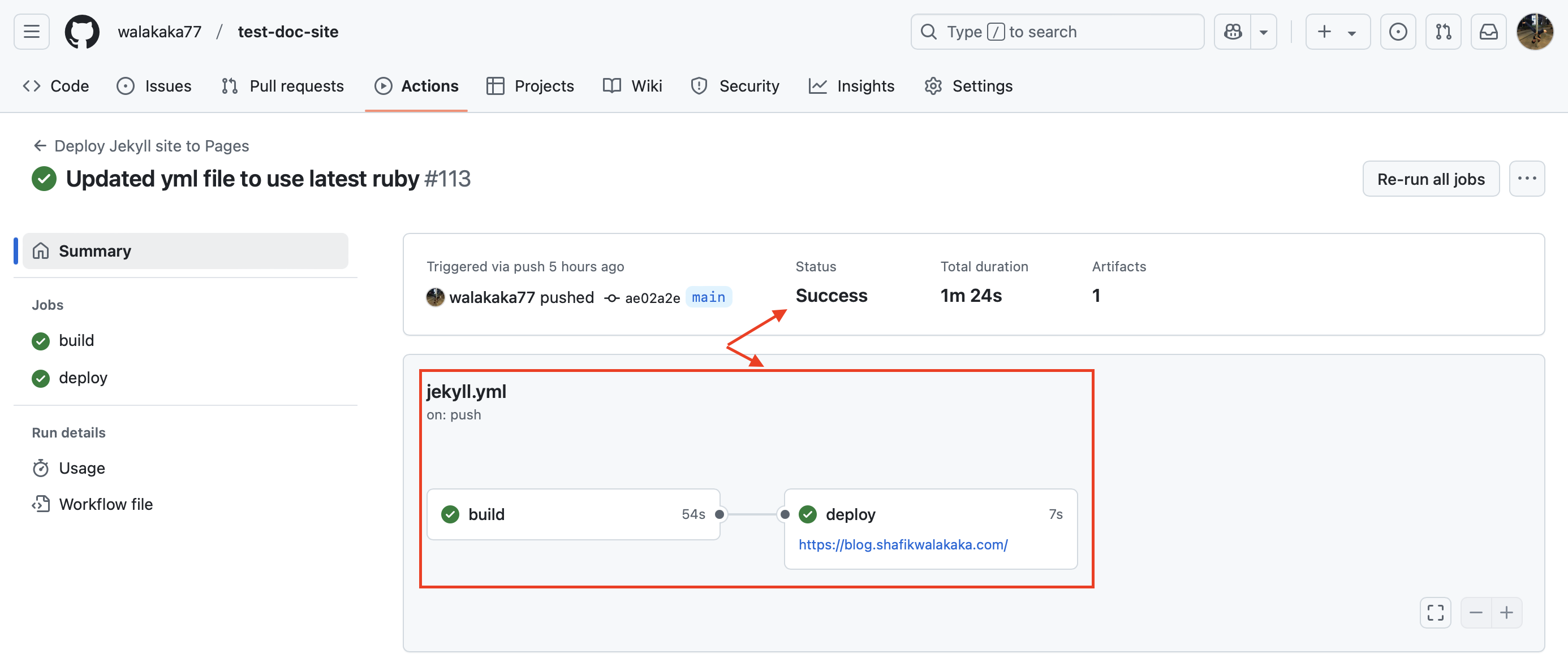 Deployment in GitHub pages pipeline successful