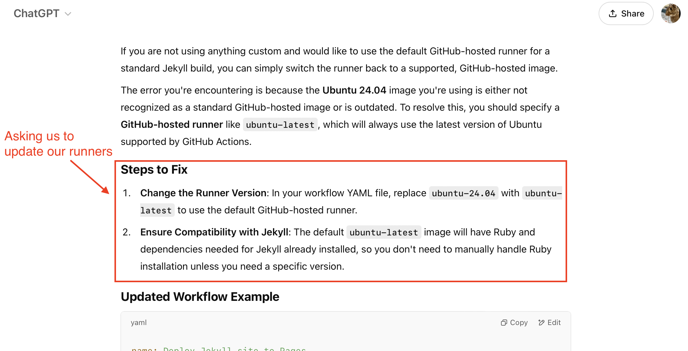 ChatGPT asking me to use a different runner