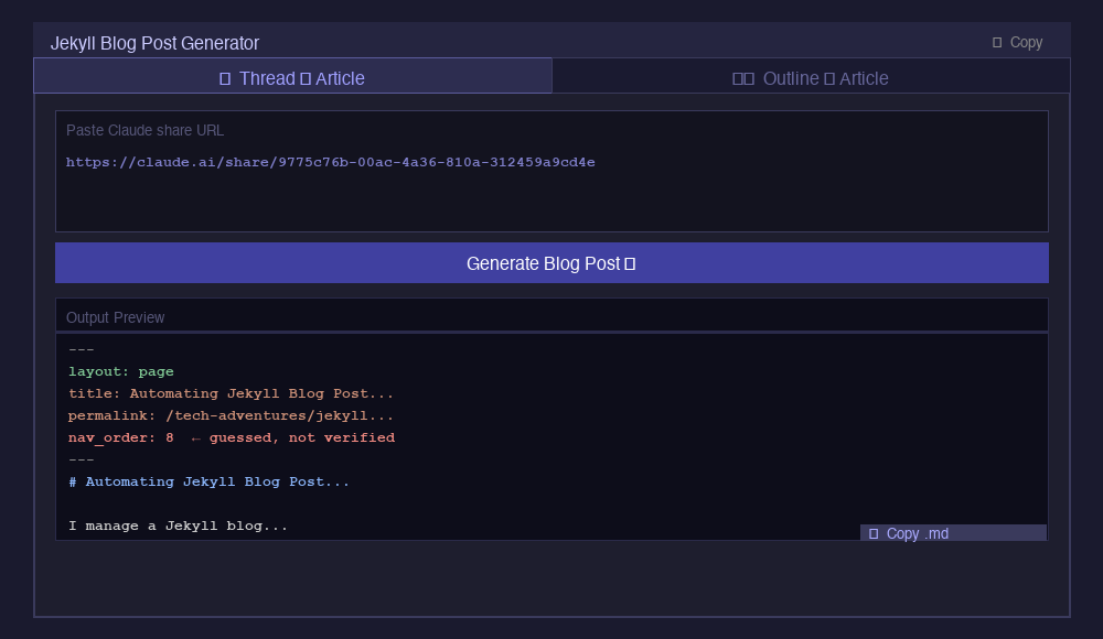 Claude.ai artifact generator showing two-mode interface