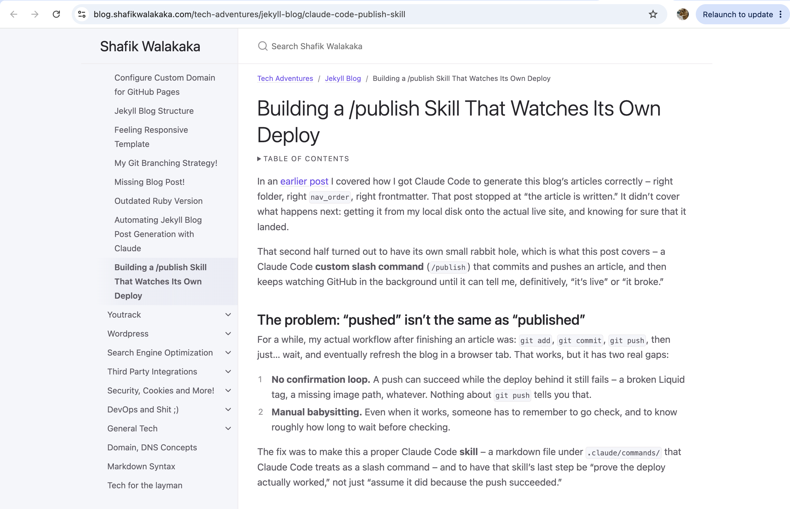 Verifying the published article renders correctly in the live site UI