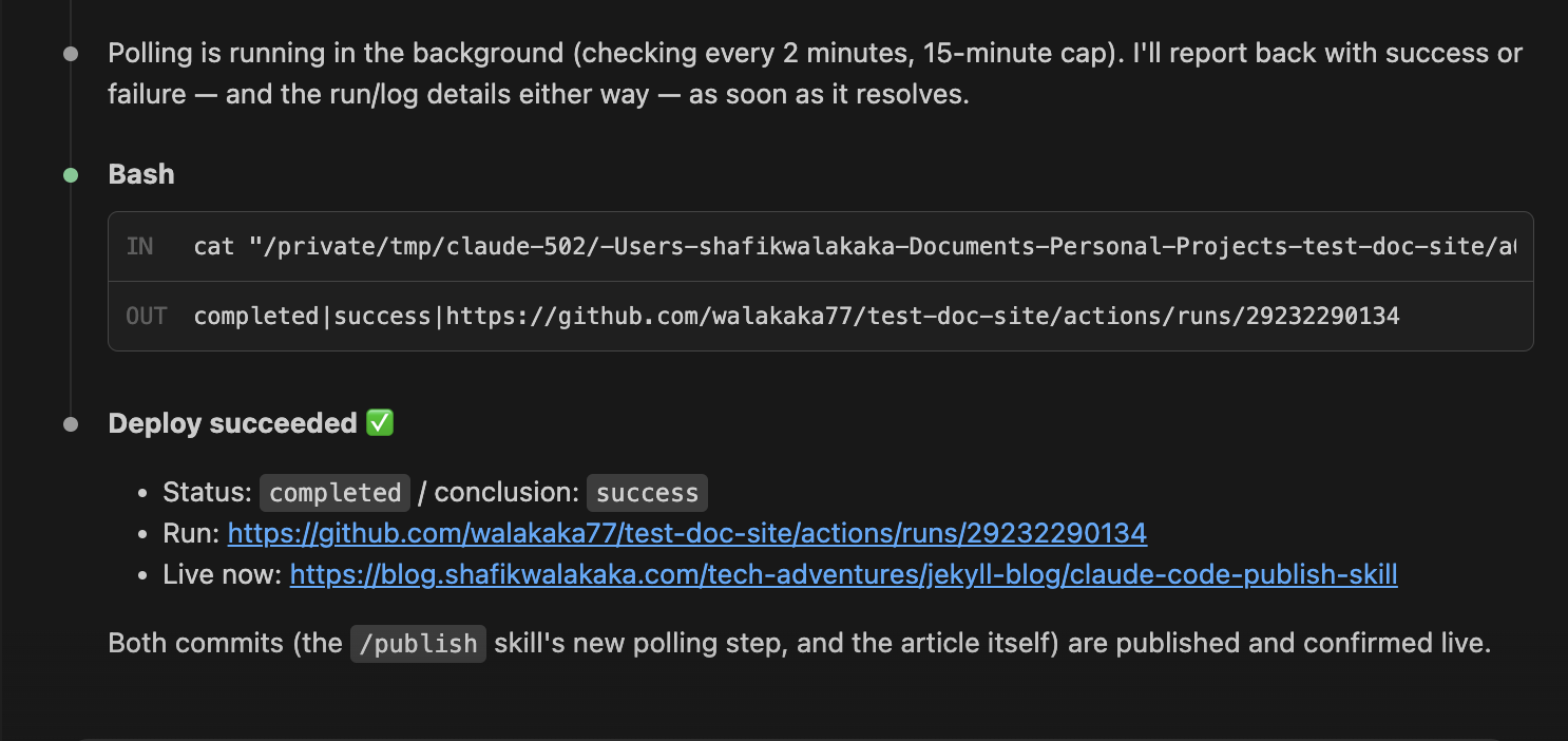 Step 7: the poll completes with a success result