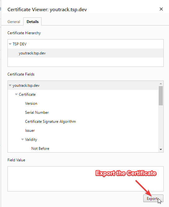 image showing the step to export and download the public certificate