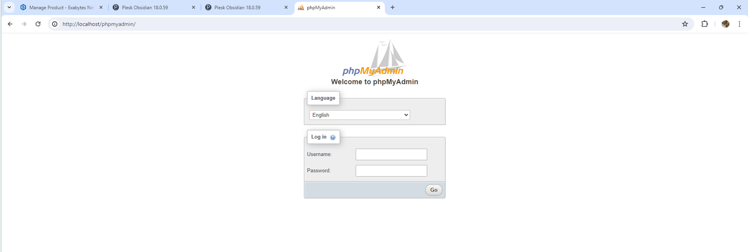 image showing that we are able to reach MariaDB locally via the browser via PhpMyAdmin