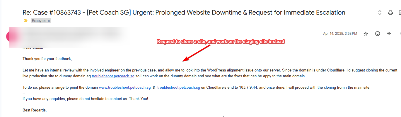 clone the site so that he does not further mess up production