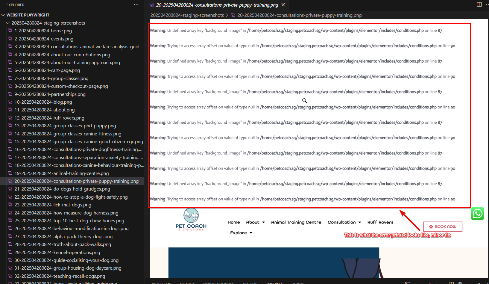 elementor error results in minor layout issue