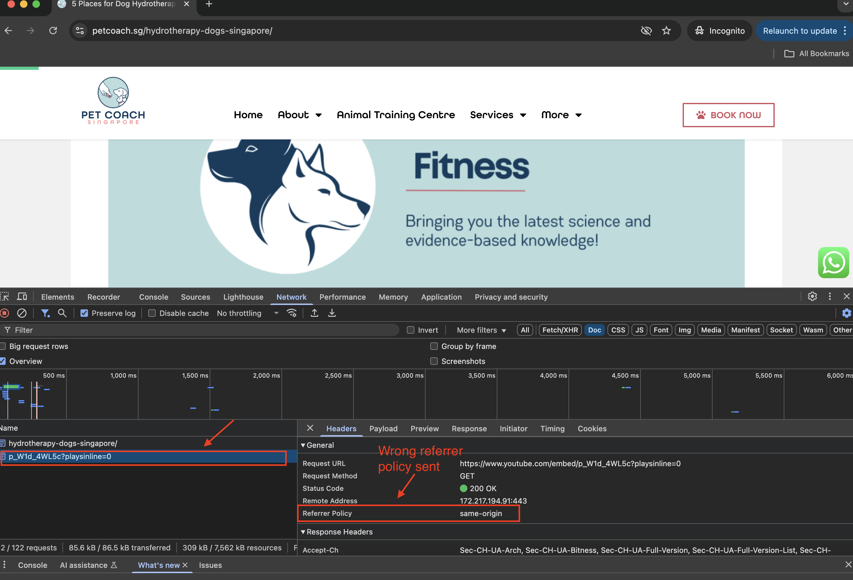 Referrer policy of the iframe is same origin