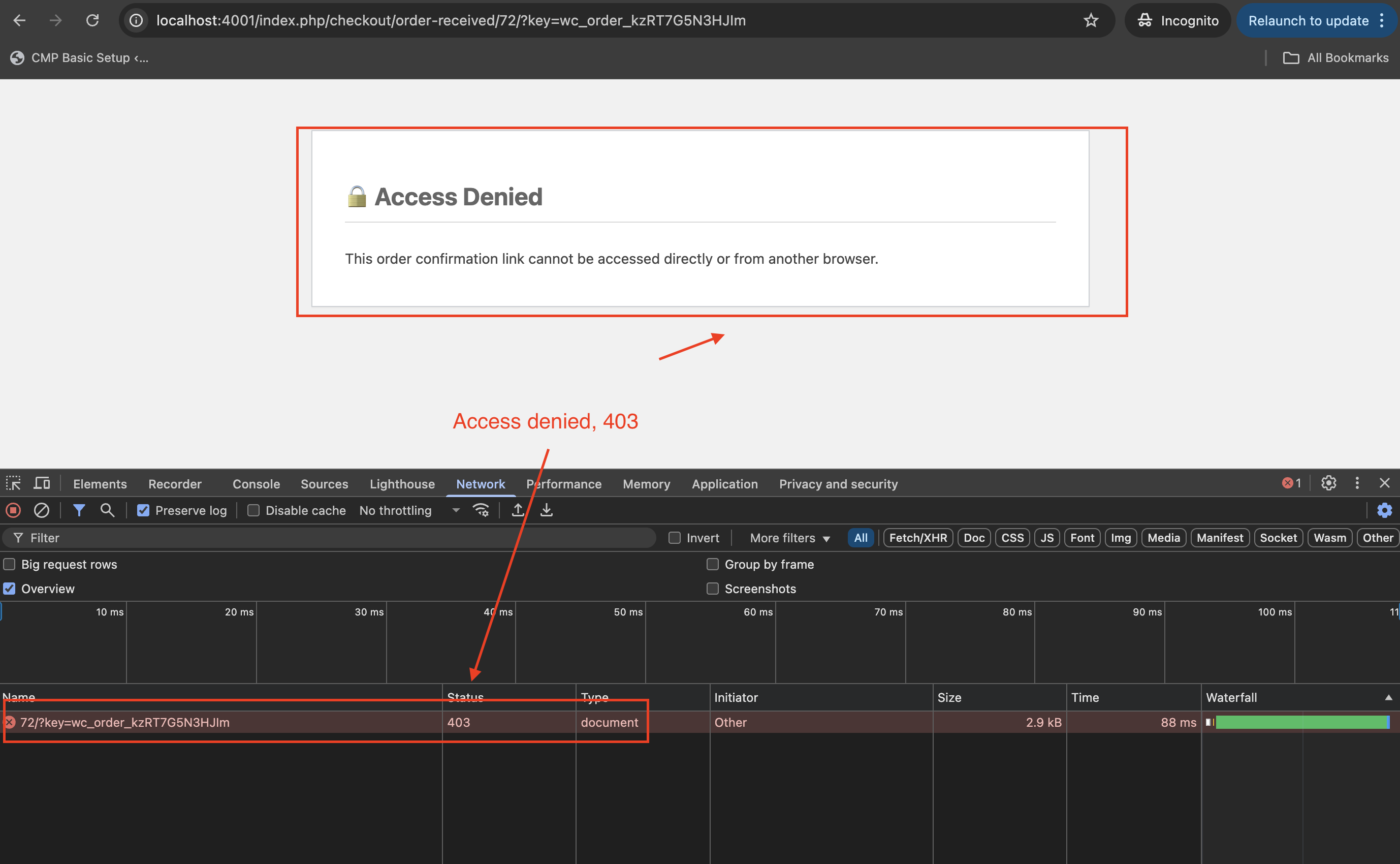 network call returning access denied 403