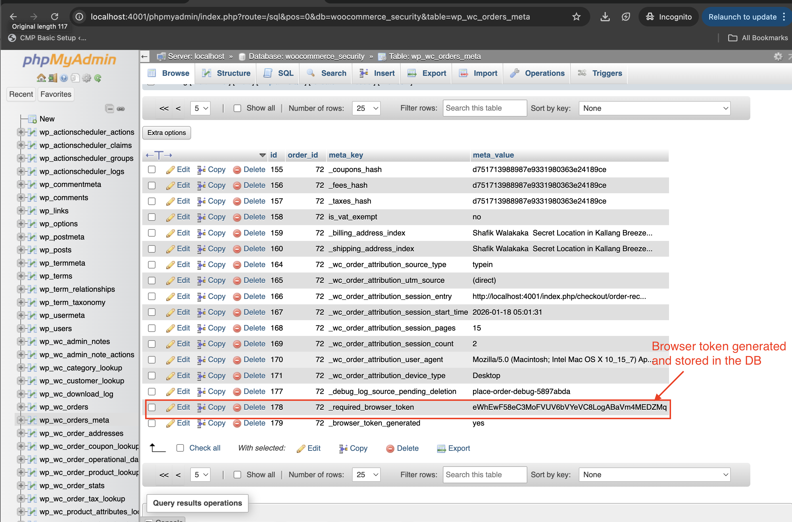browser token generated and stored in DB