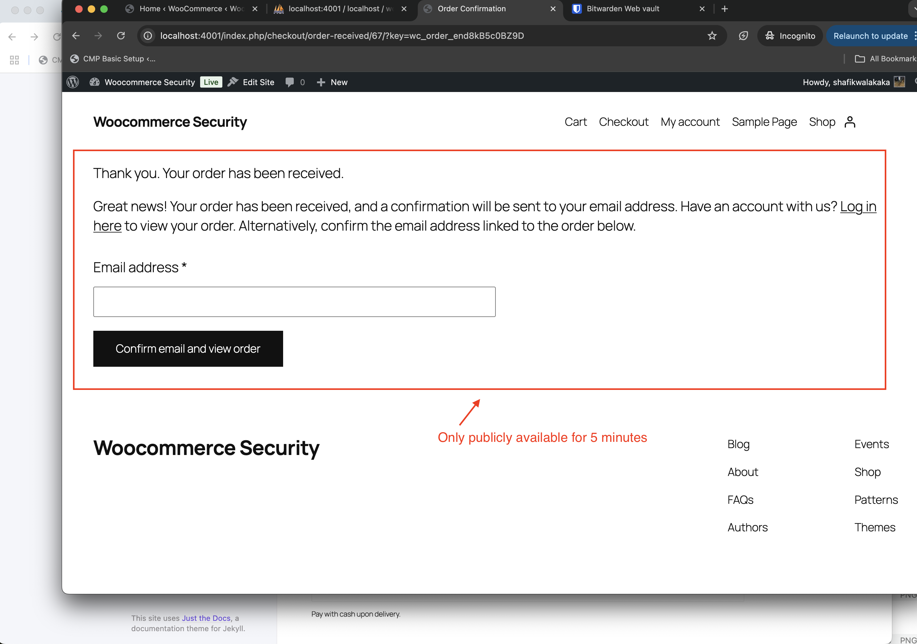 woocommerce success page after 5 min