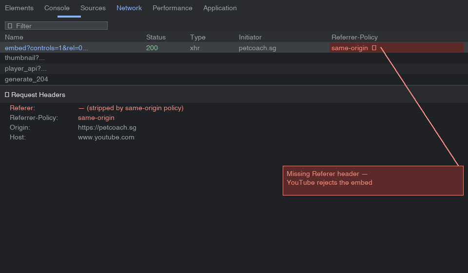 Chrome DevTools referrer policy header