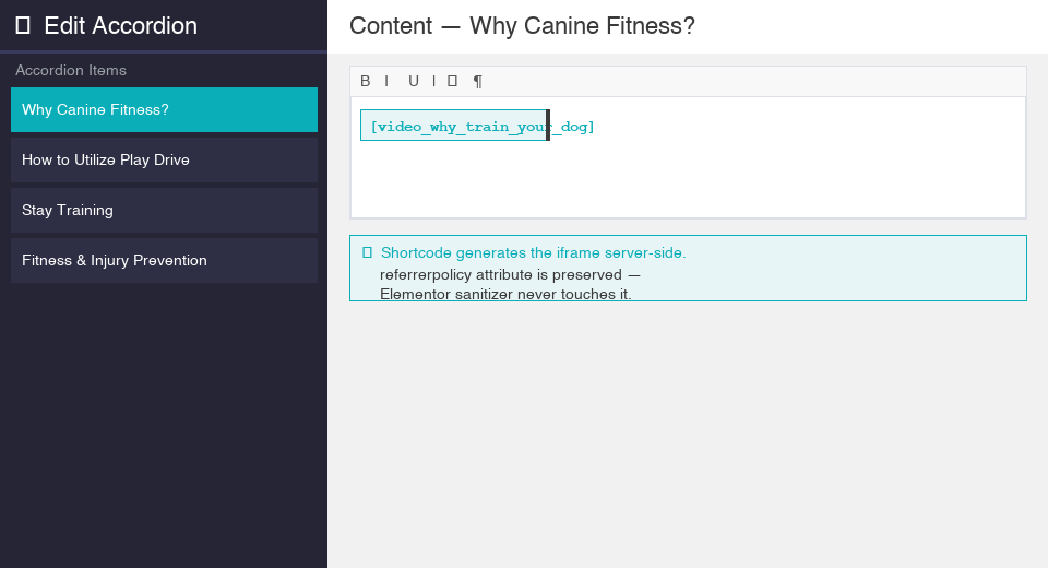 Shortcode in Elementor accordion
