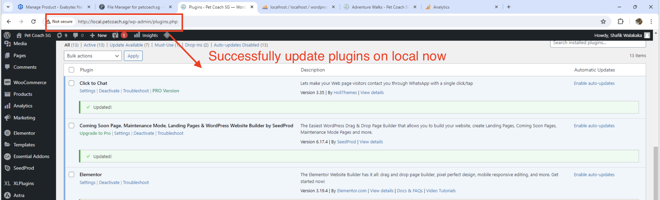image showing successful plugin update locally