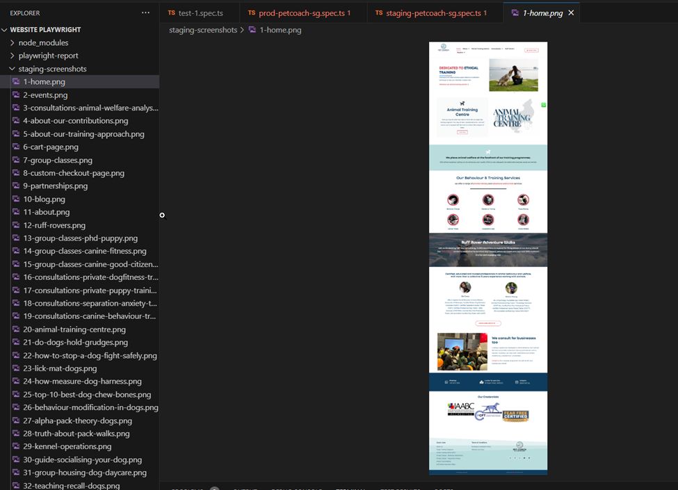 inspect screenshots taken by playwright