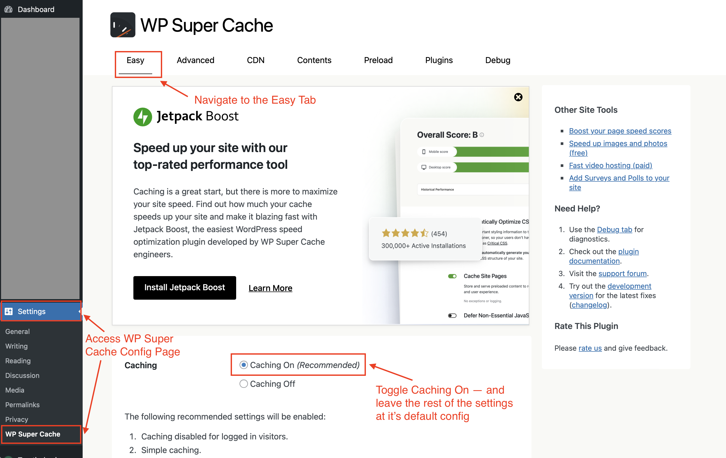 Configuring the Easy Tab in WP Super Cache