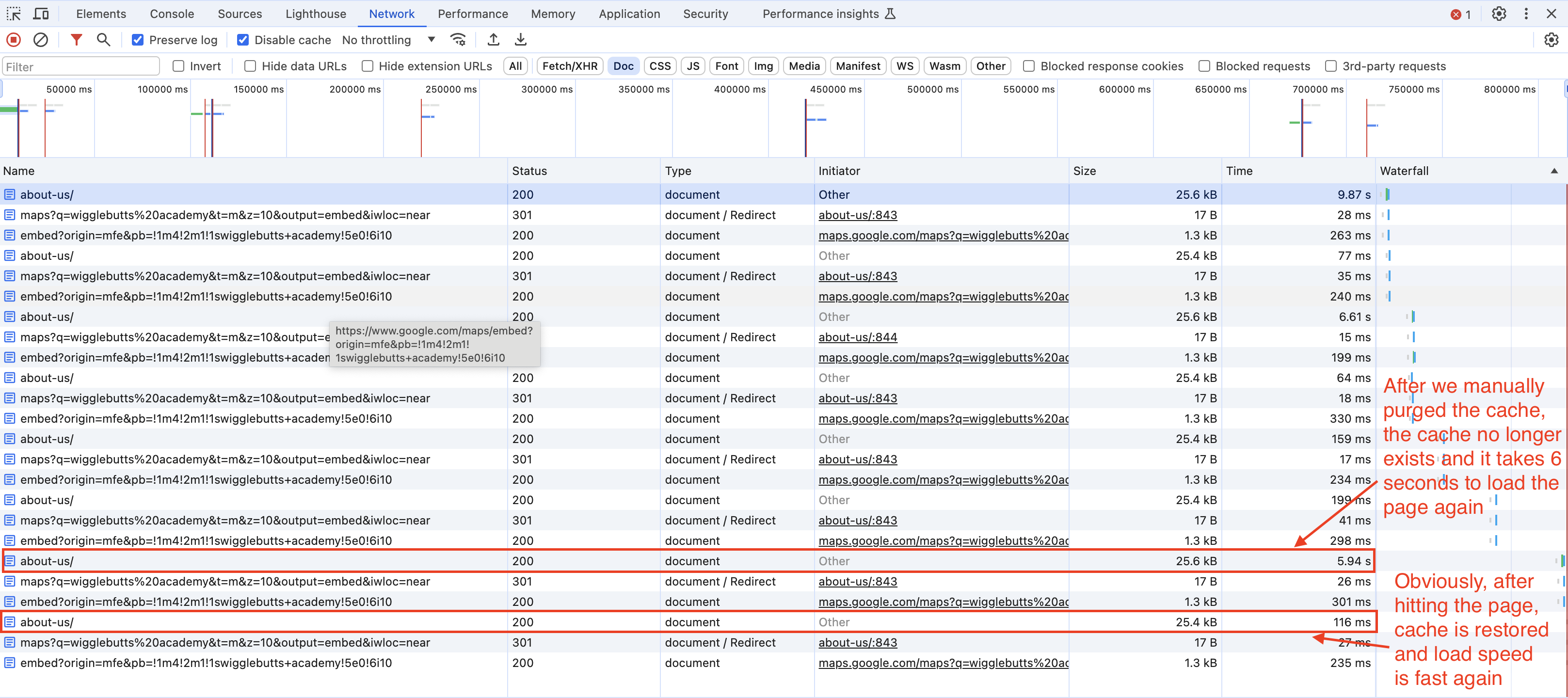 Cache no longer exist when manually purged, and site speed takes longer to load