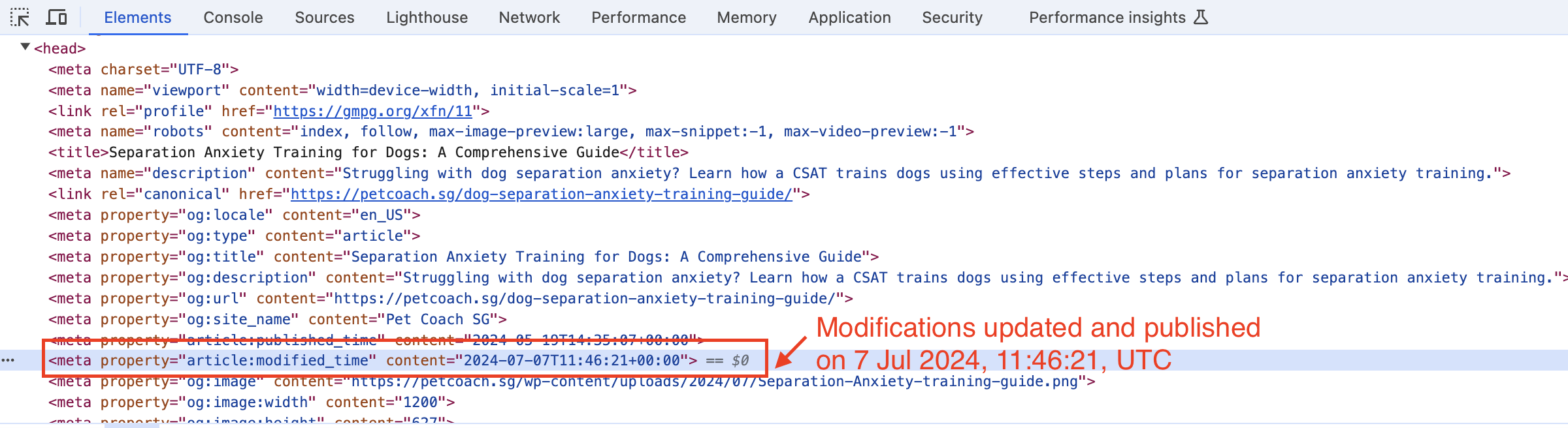 html head showing the date modified for the separation anxiety training guide article