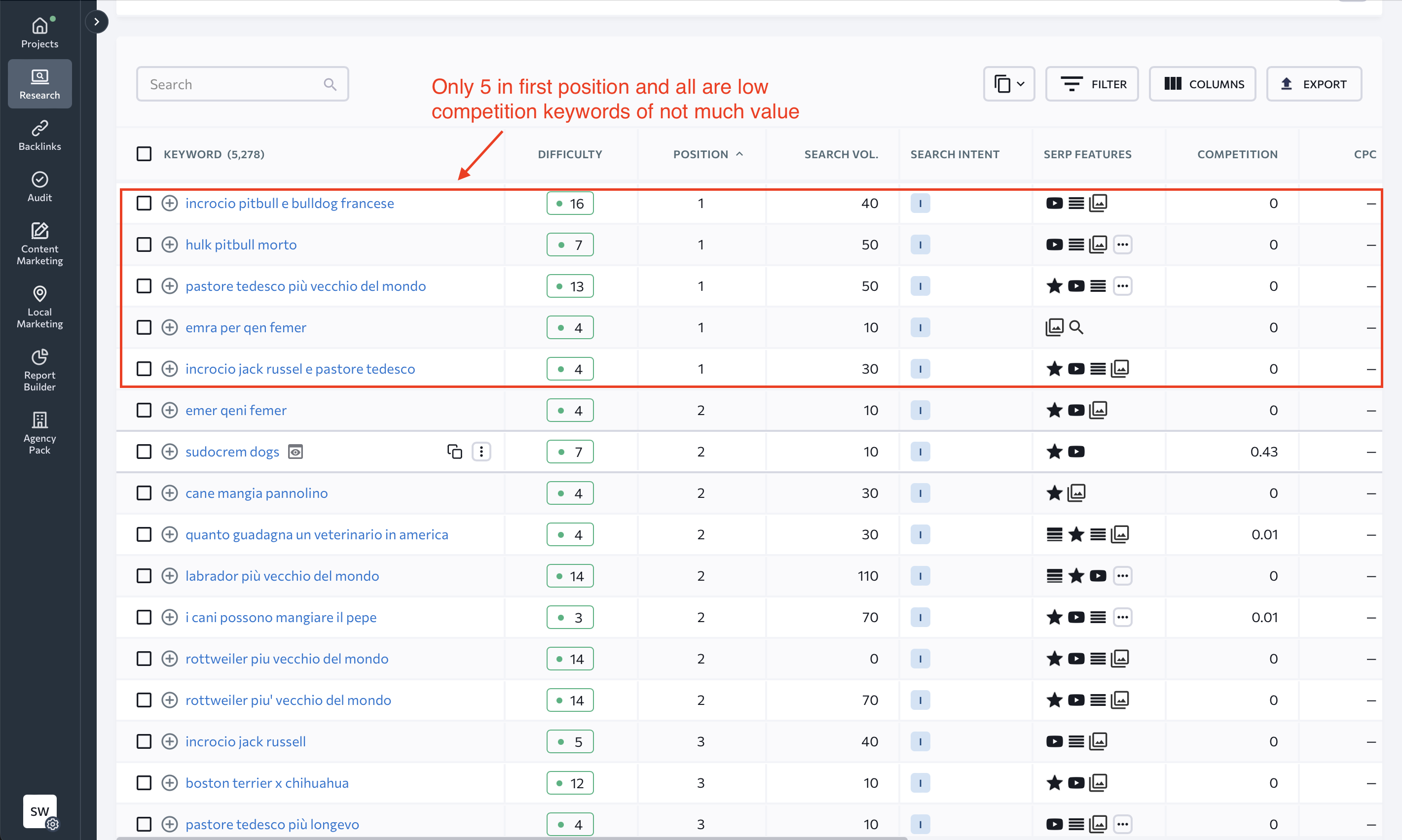 dogsvets keyword rank position