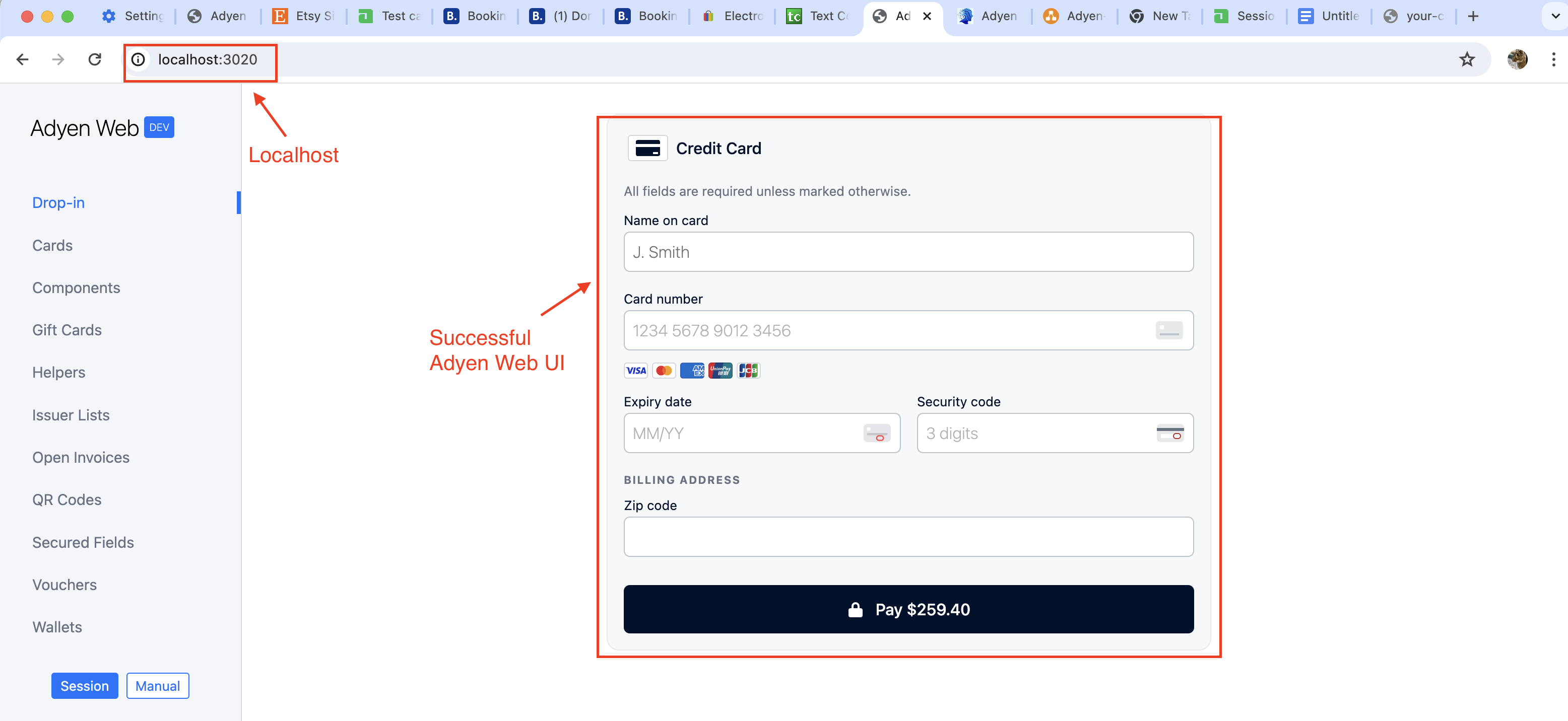 Adyen Web UI locally hosted, accessed successfully in browser