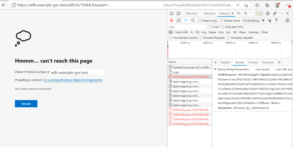 DNS resolution failure reaching the IdP