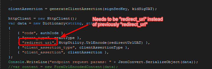 Code fix: the dictionary key needed to be "redirect_uri", not "redirect_url"
