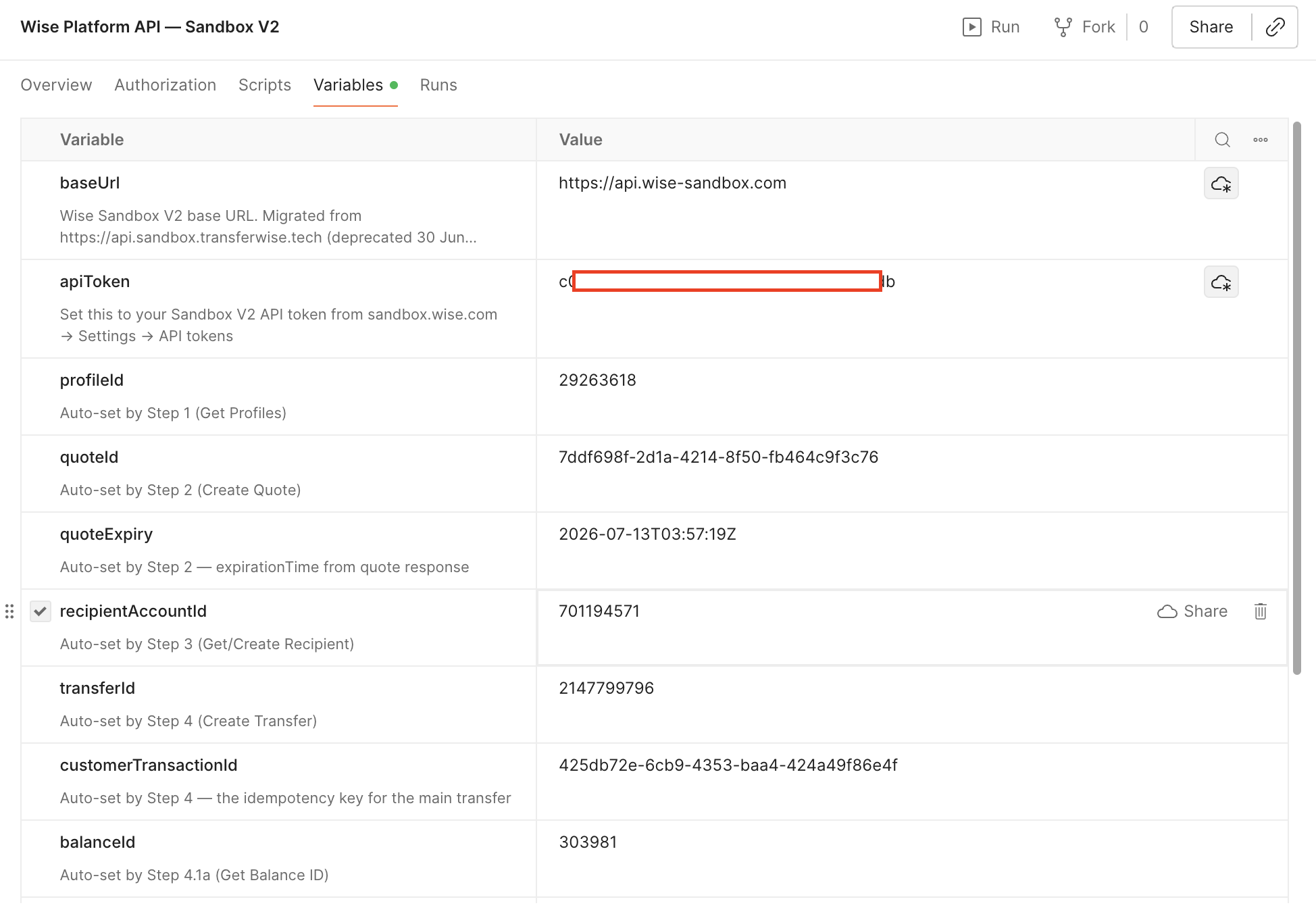 Postman collection variables