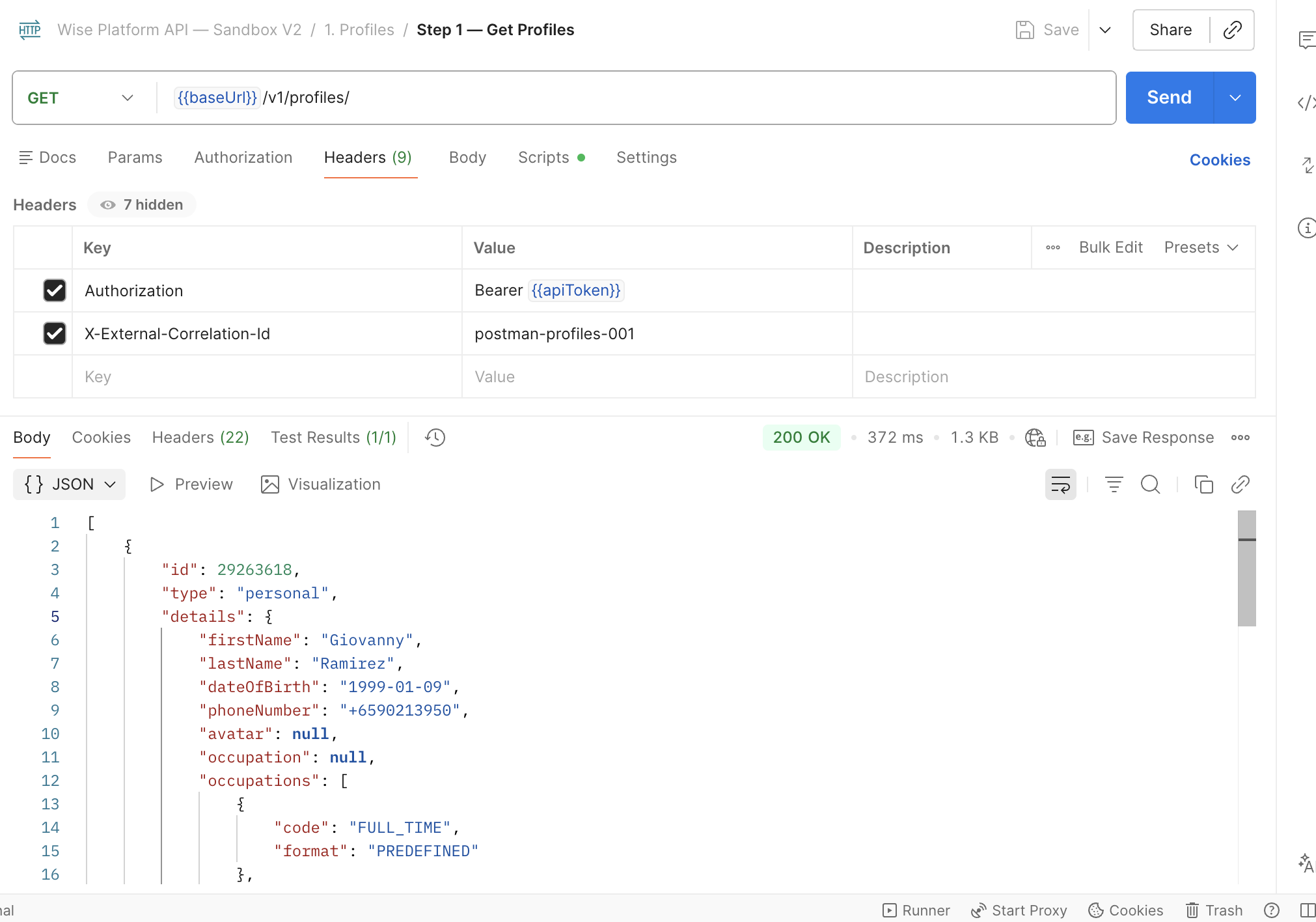 Postman: Get Profiles