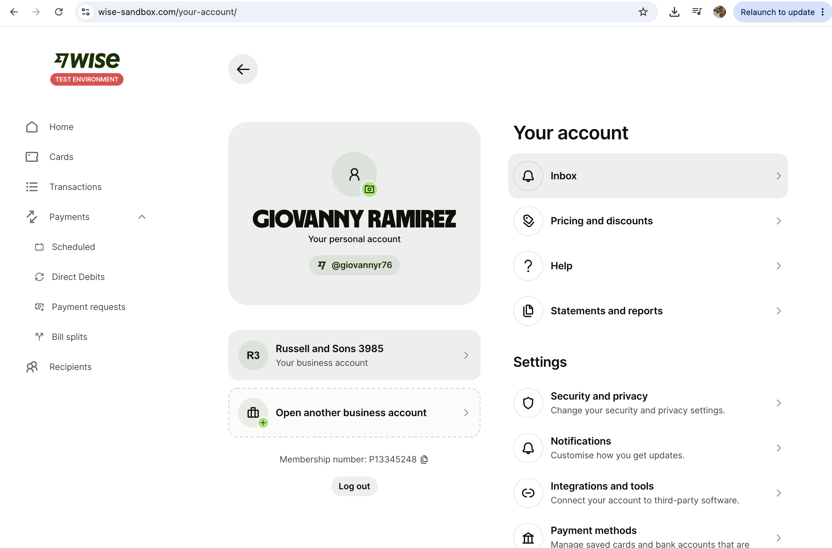Sandbox UI: personal profile