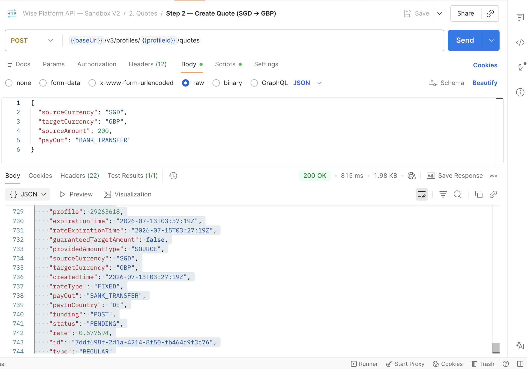Postman: Create Quote