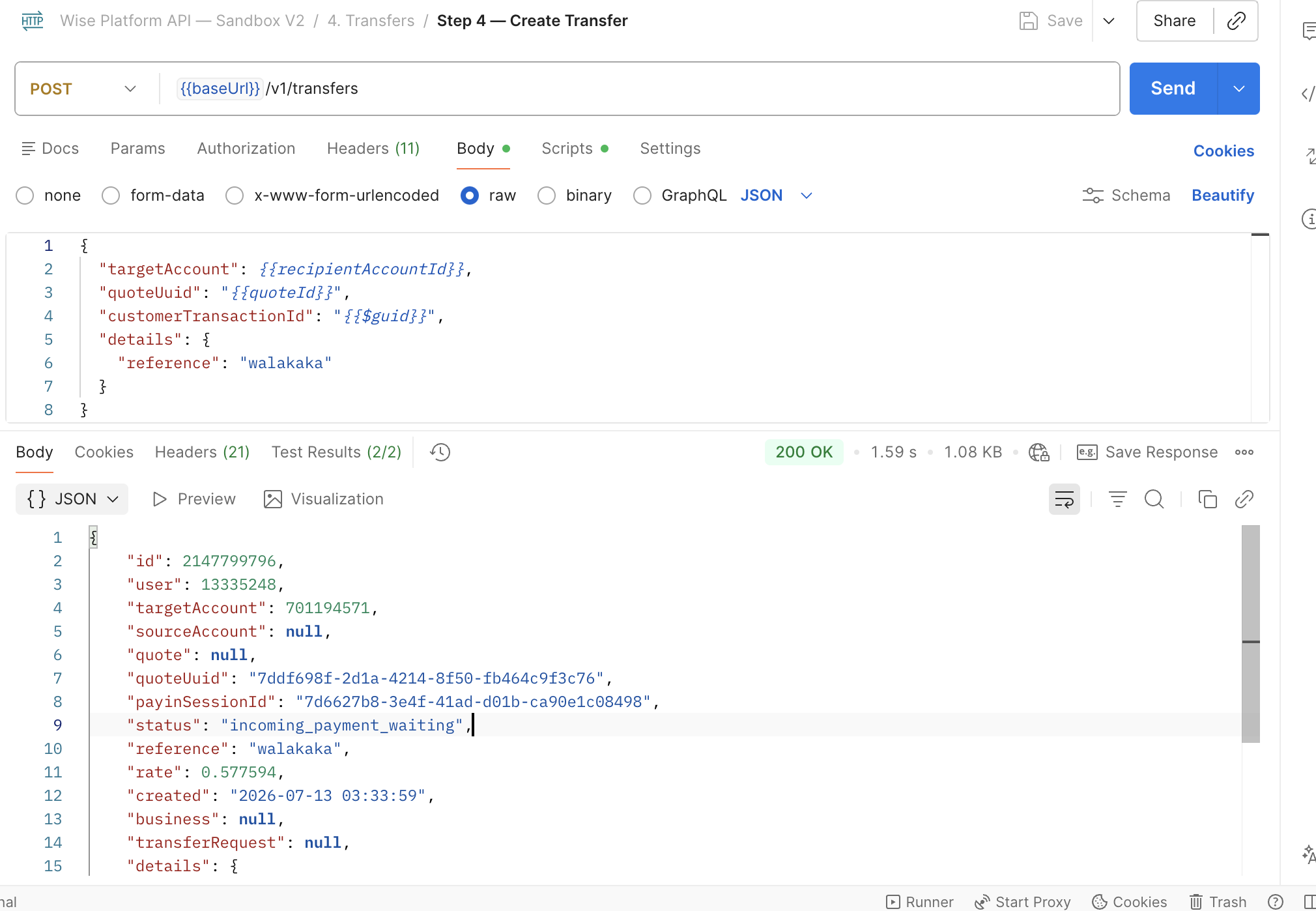 Postman: Create Transfer