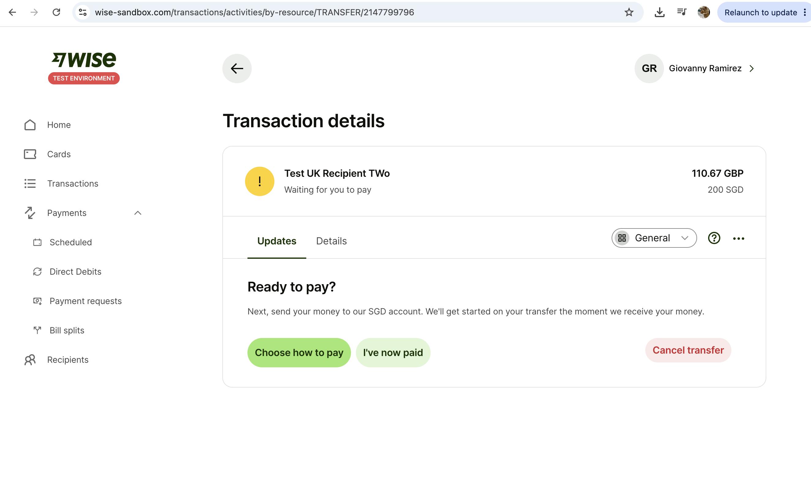 Sandbox UI: incoming_payment_waiting