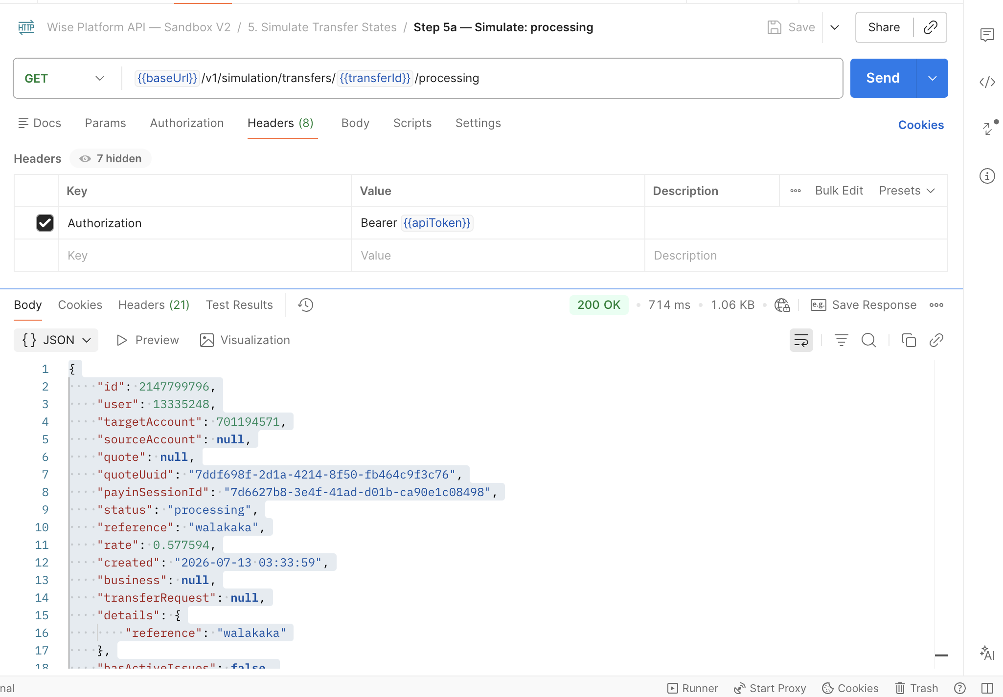 Postman: simulate processing