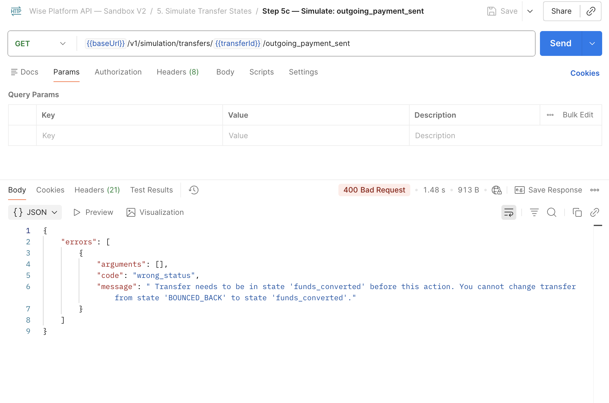 Postman: outgoing_payment_sent blocked