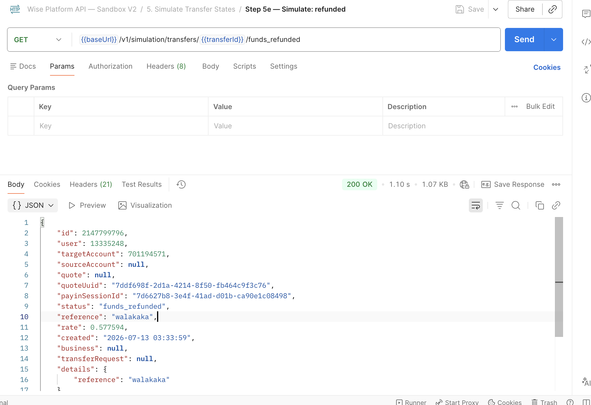 Postman: simulate funds_refunded