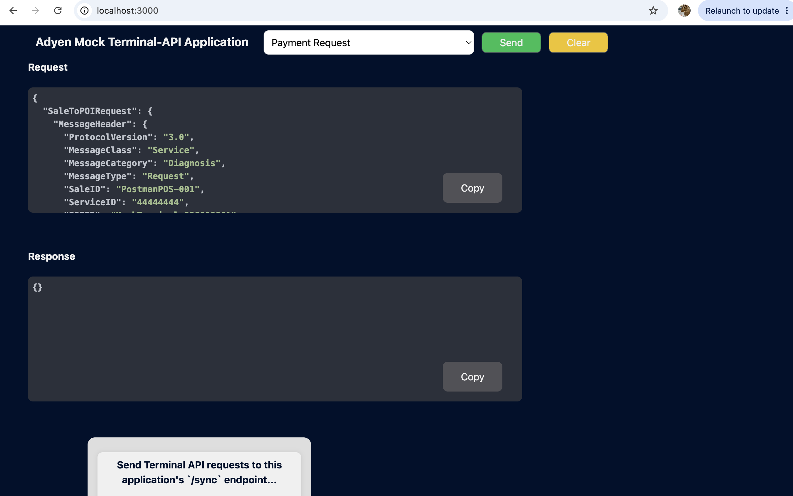Mock terminal UI: request and response panels