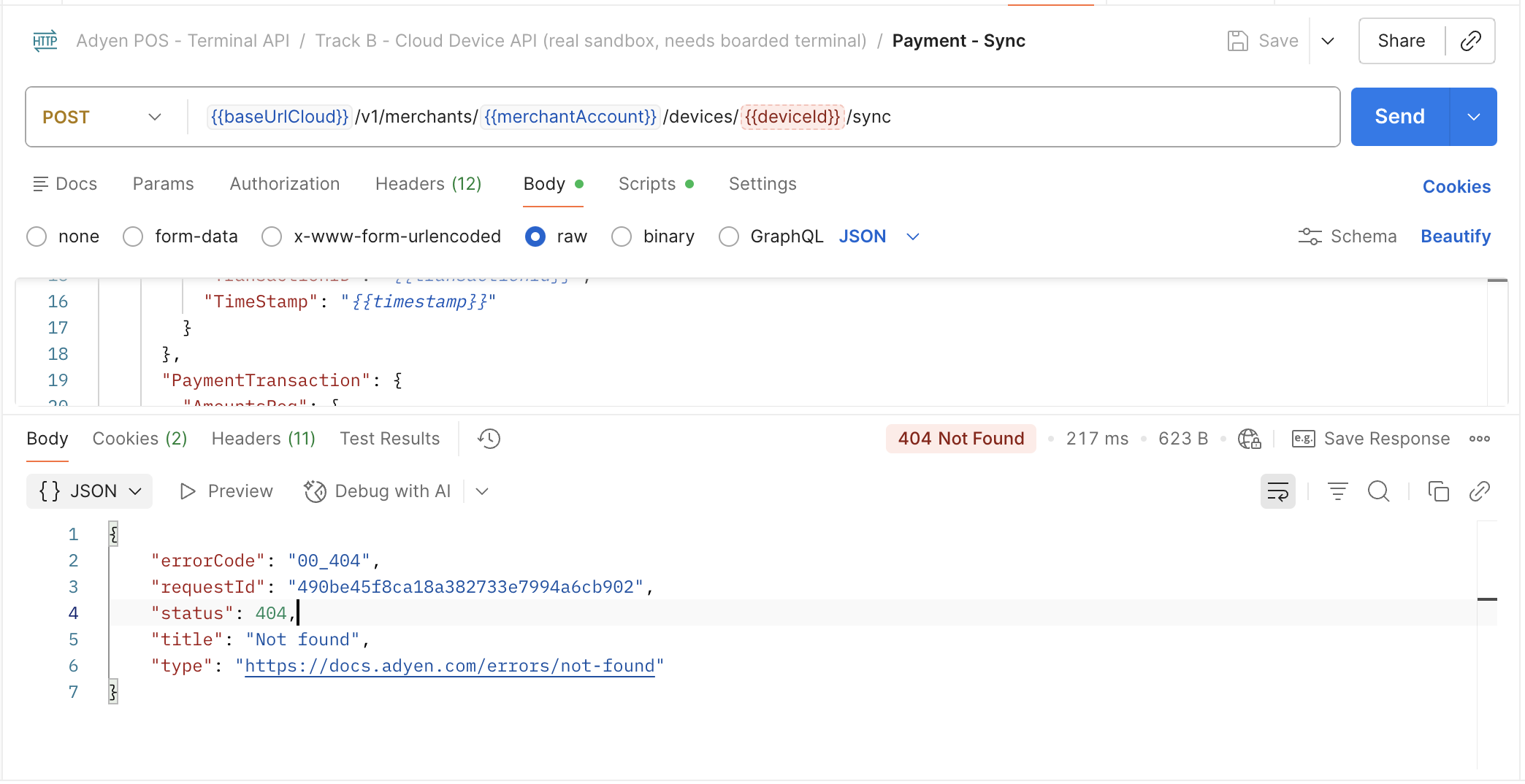Postman: cloud POS flow returning 404
