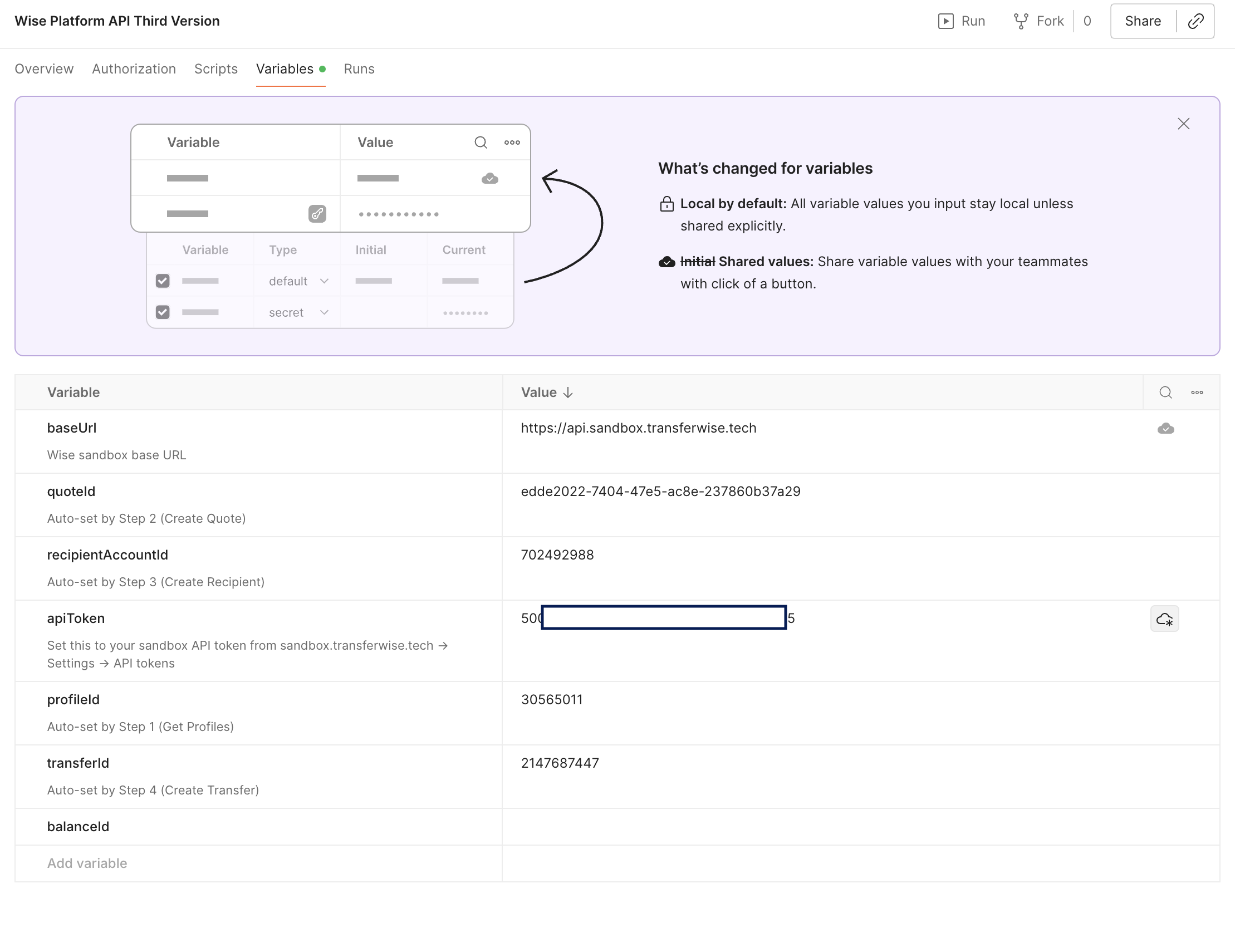 Postman collection variables