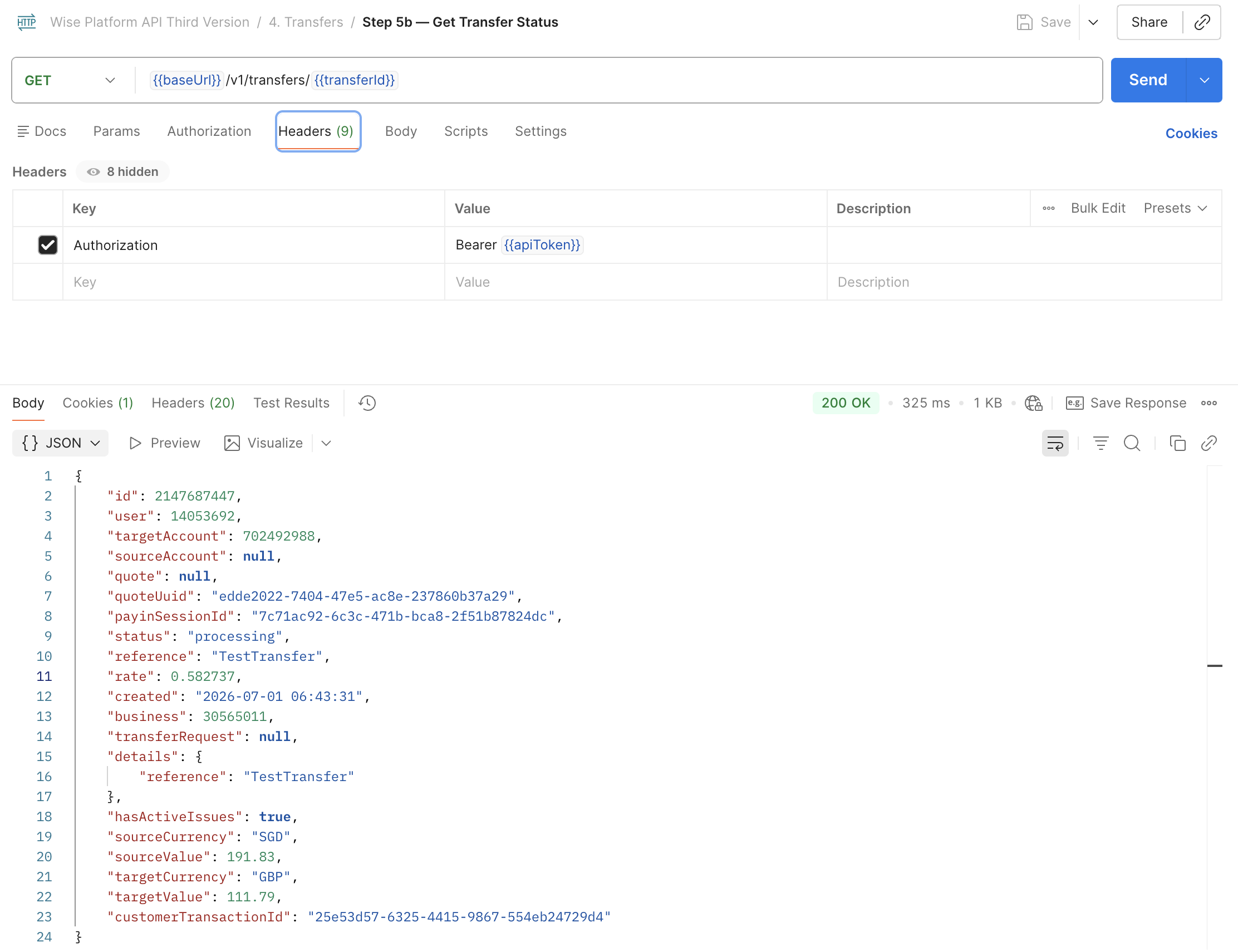 Step 5b: Get Transfer Status