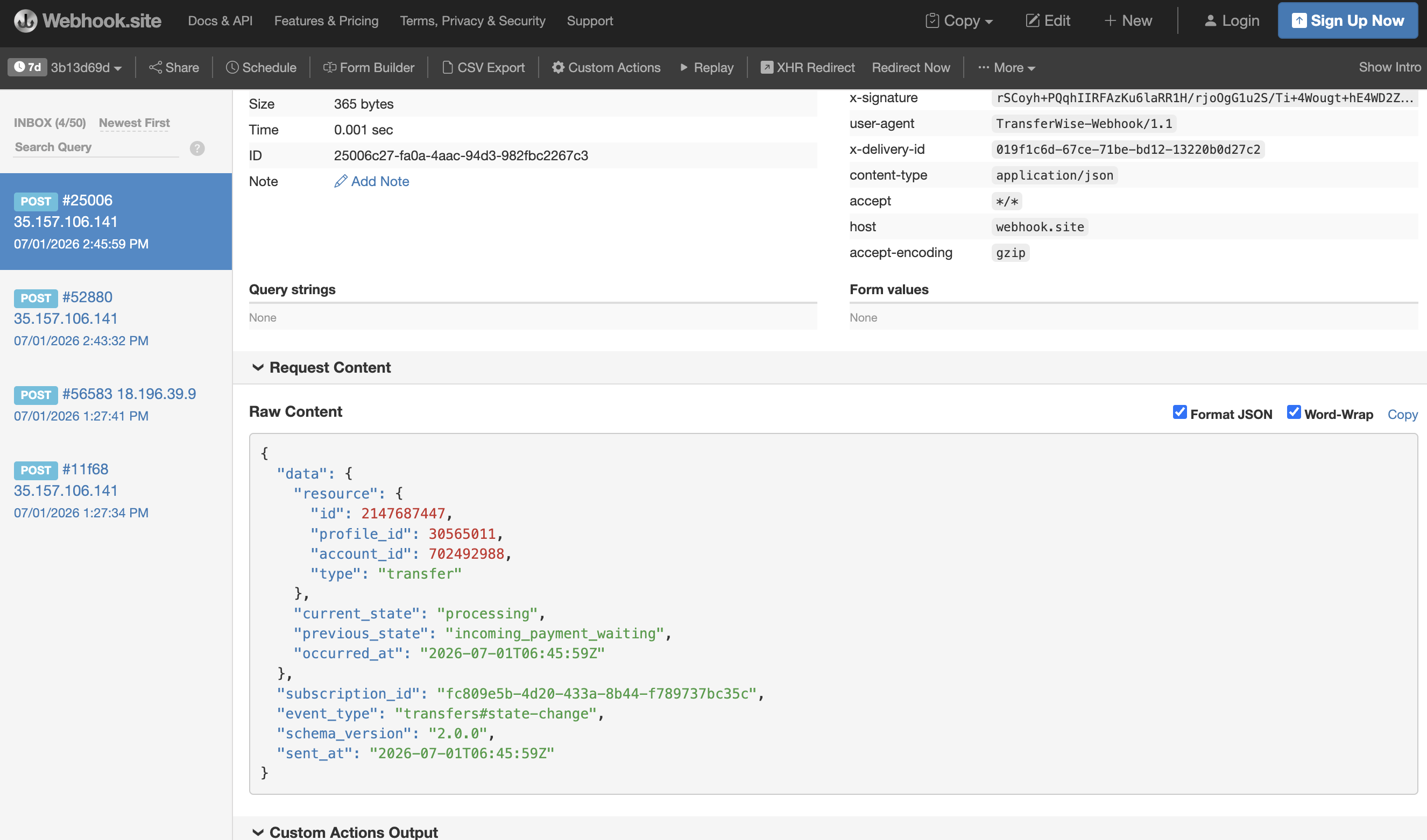 Webhook: processing