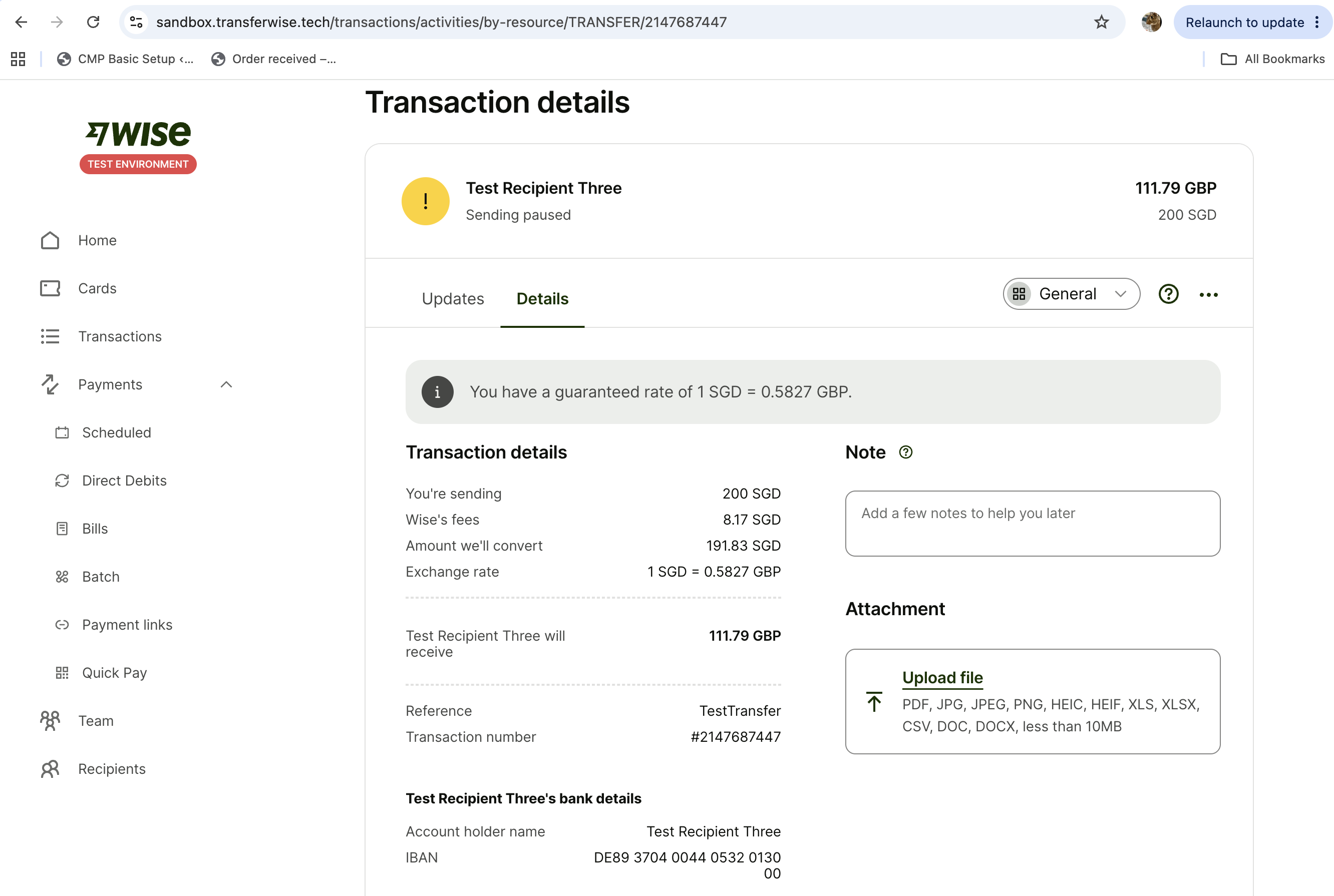 Transaction Details: Wise Console