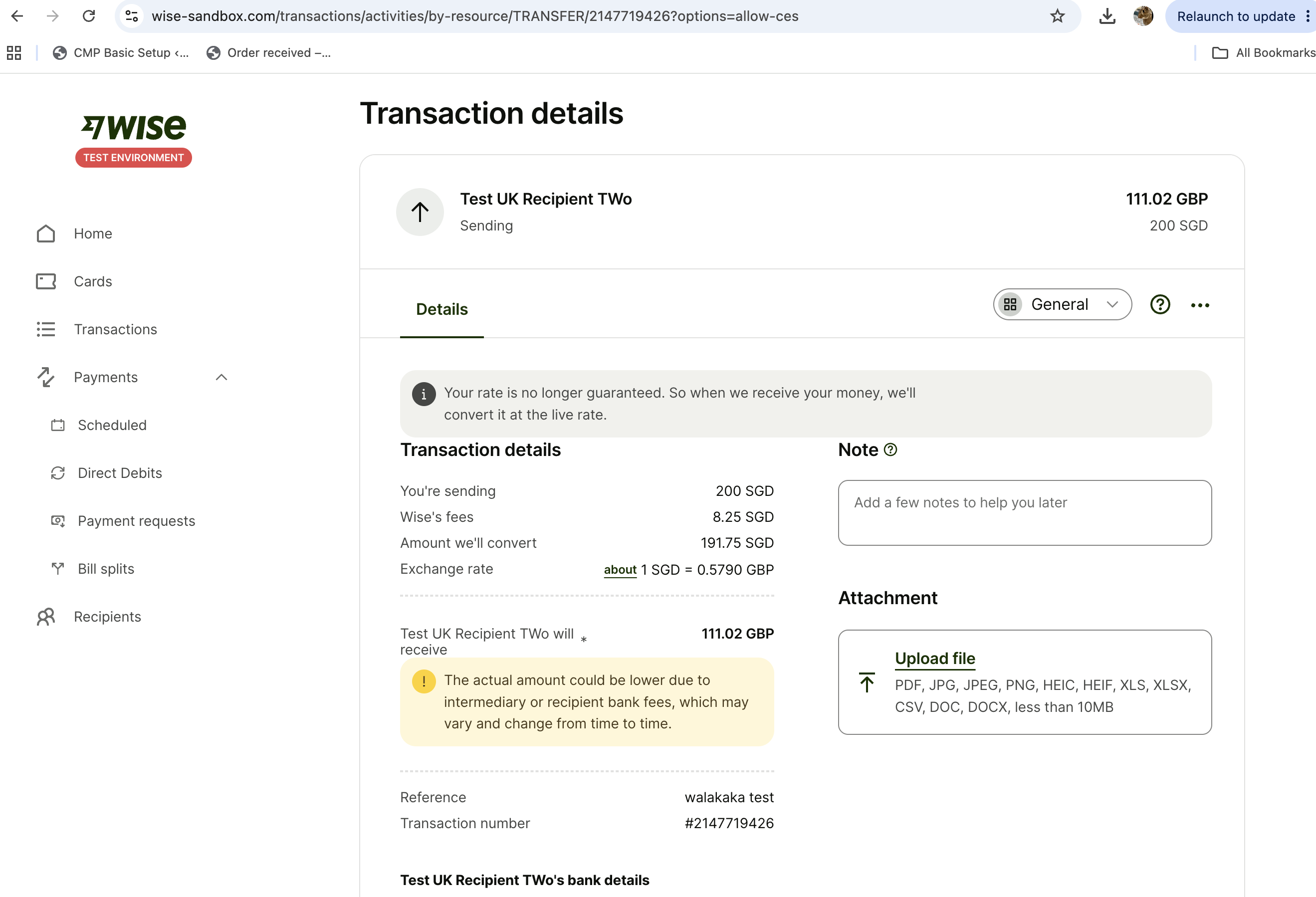 Sandbox UI: rate no longer guaranteed banner