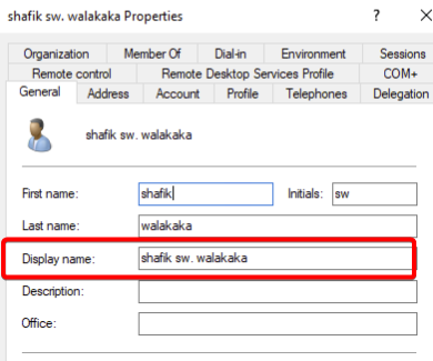 AD user Display Name matching the claim value