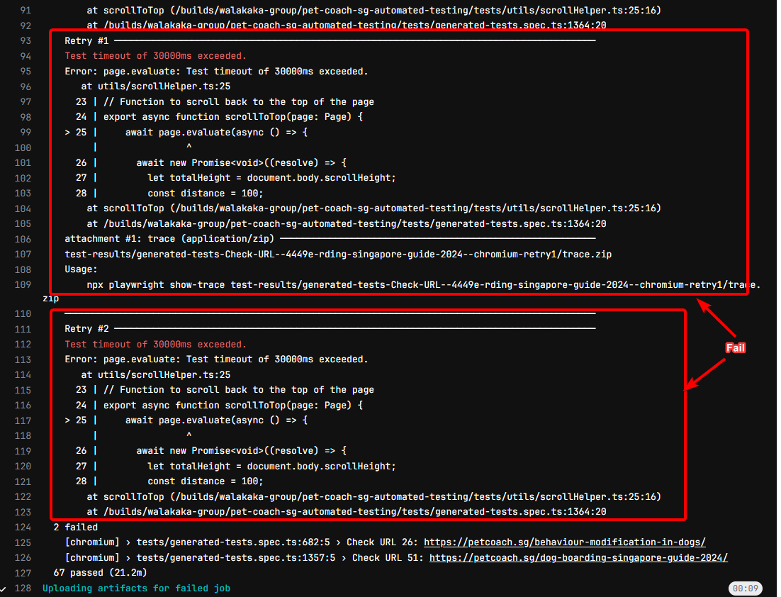 inspect test job -- 2 fail